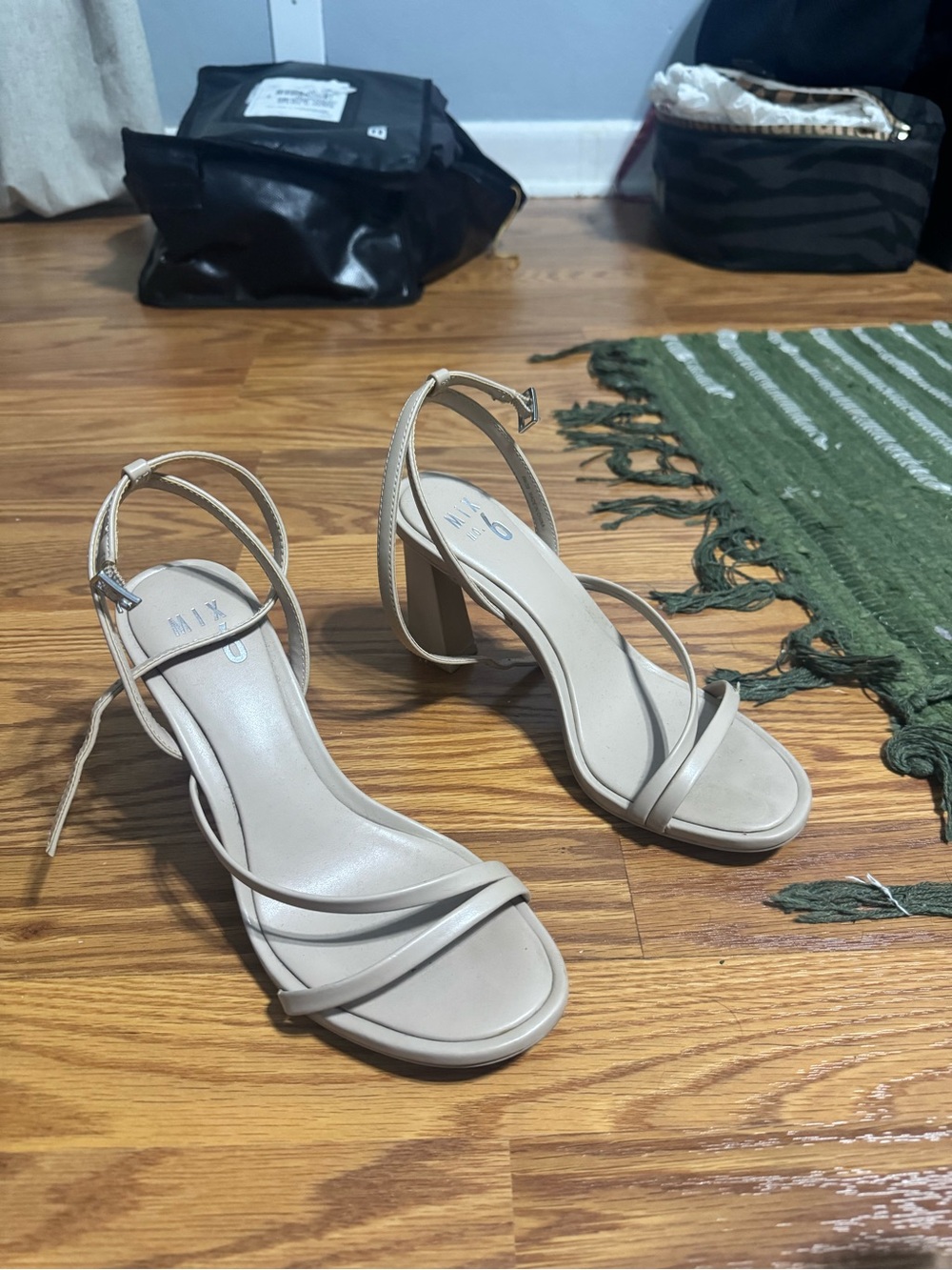 Mix No. 6 Beige Strappy Block Heel Sandals